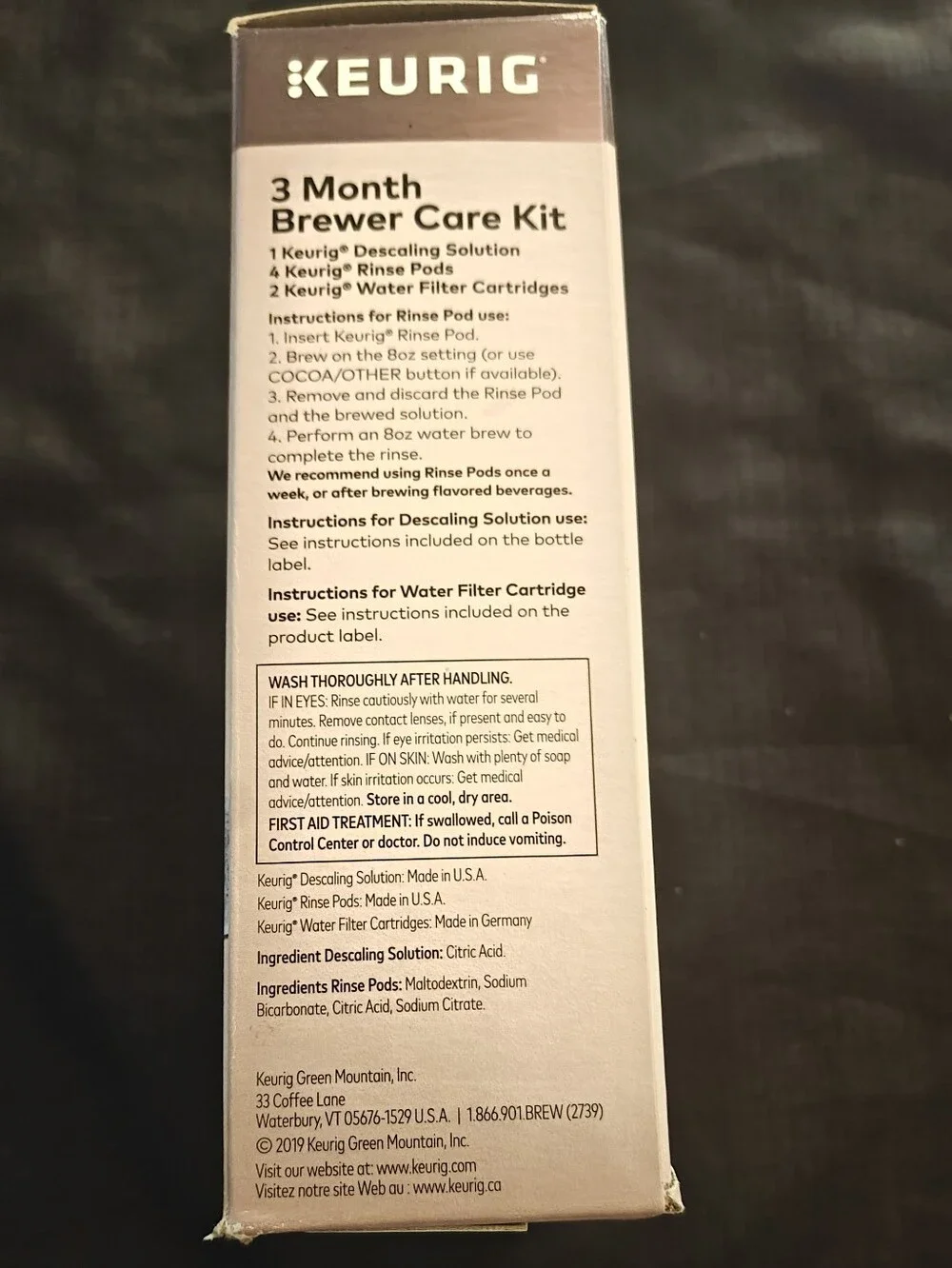 Keurig 3 Month Brewer Care Kit Box